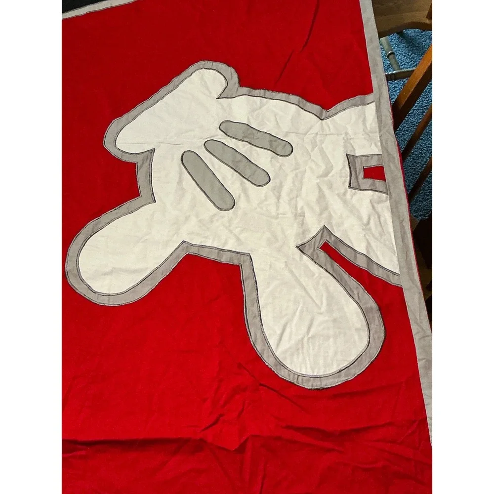 Vintage Disney Mickey Mouse Applique Bedspread Fabric Panel Red 84x42